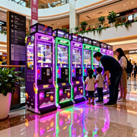 Machine d'arcade commerciale à griffes verticale mince, 1 joueur, avec LED vertes, en verre trempé, à monnayeur, pour attraper bonbons et jouets de boutique