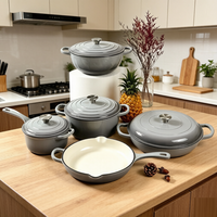Ensemble de 5 casseroles en fonte émaillée, comprenant des faitouts, des poêles et des casseroles à sauce, avec logo personnalisé OEM pour supermarchés européens