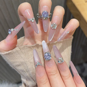 Faux <span class=keywords><strong>ongles</strong></span> pour femmes haut de gamme, glamour, étincelants, transparents effet œil de chat, strass, luxe léger, style pur désir, doux et cool - Product Image 2
