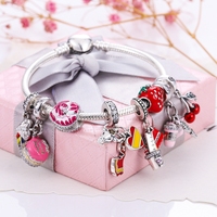  Bracelet à breloques DIY en argent sterling 925 avec fermoir cœur, chaîne serpent œil de diable et zircon