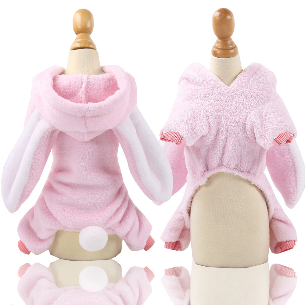 Lapin à quatre pattes en flanelle rose à très longues oreilles