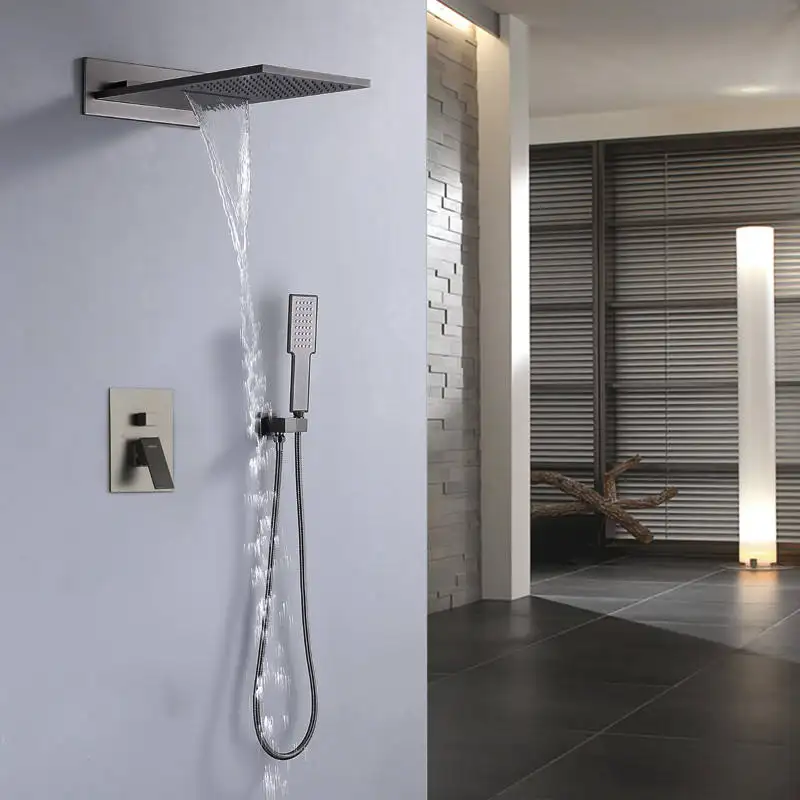 מים קרים חמים נסתרים צמודי קיר 3 פונקציות מקלחת יד כולל ברז אמבטיה שחור פליז זהב סט מקלחות אמבטיה