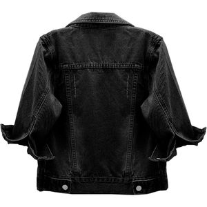 Veste en jean courte à manches 3/4 pour femme FOXA, col à revers, boutonnée, en coton délavé, pour tenues printemps-automne - Product Image 2