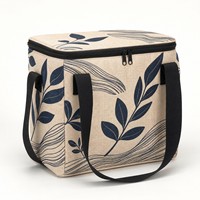 Sac isotherme personnalisé à imprimé feuilles, avec ouverture large et longues poignées pour pique-nique