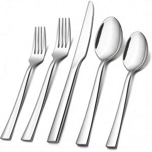 20Pcs Cutlery <b>Set</b> <b>Square</b> Handle Stainless Steel Spoon Fork Dinner Knife Silverware <b>Set</b> Flatware Party Gift Tableware - Product Image 1