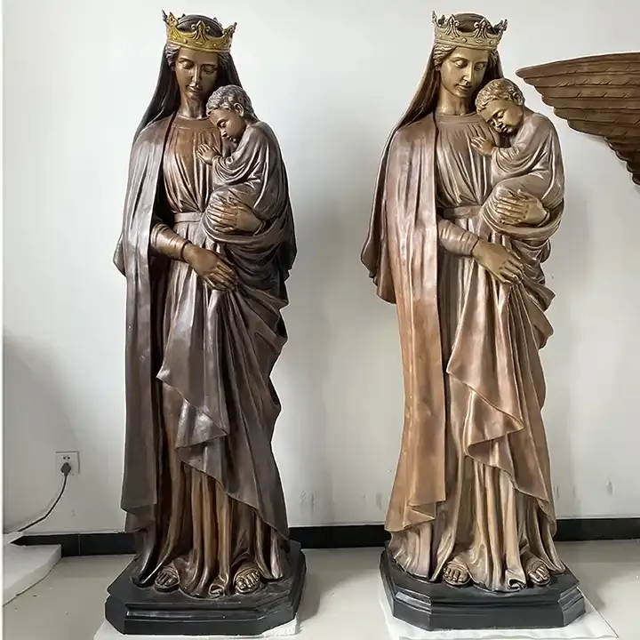 맞춤형 기독교 종교 장식 실물 크기 청동 공예 성모 마리아 들고 아기 예수 동상
