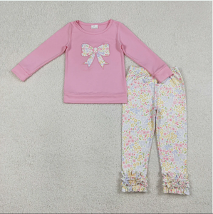 สวีทเกิร์ลส์ GLP3242 เสื้อปักโบว์สีชมพู กางเกงลายดอกไม้หลากสี ชุดเสื้อผ้าเด็กผู้หญิงสำหรับฤดูใบไม้ผลิ - Product Image 5