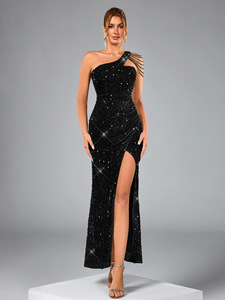 Elegante Vestido de Gala Estilo Vintage para Mujer, Vestido de Poliéster Suave con Cintura Natural, Largo hasta la Pantorrilla, con Lentejuelas, para Primavera y Playa - Product Image 2