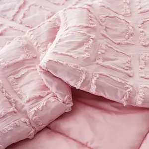 Tất cả các mùa Cô Gái Màu Hồng tồi tàn Chic Boho Bohemian kết cấu Comforter Set bedding Set baffle Thiết kế hộp chần Duvet cover Set