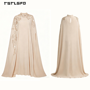 Luxury Beige Muslim Abaya <b>Dress</b> Floral Embroidery Rhinestone <b>Kaftan</b> Elegant Sleeveless High Collar Modest Breathable Spring - Product Image 5