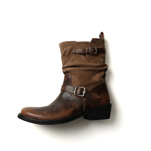 Women's Vintage Style Distressed Fashion Boots 2026 New Arrival Distressed Color Chunky Heel Platform Buckle Mid-Calf Cuffed - Product Image 5