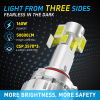 Bombilla LED para Faros Delanteros Gview con Iluminación de 3 Lados, P19W 9005 9006 HB3 HB4, Controlador Externo, Ventilador de Refrigeración, Tubo de Cobre, IP65, 160W, 50000LM