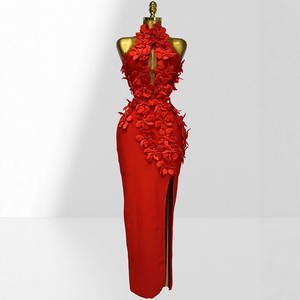 Vestido de Fiesta Largo con Cintura Imperio y Abertura Alta, Elegante, con Flores, para Mujer, Modelo C260118, Calidad Original, ENVÍO RÁPIDO - Product Image 2