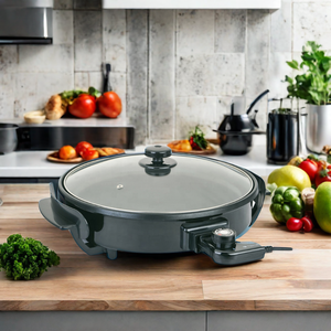 Household 35cm <strong>Electric</strong> Grill <strong>Pan</strong> With Glass Lid <strong>Electric</strong> Pizza Maker - Product Image 4