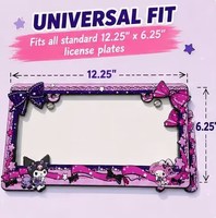 Support de plaque d'immatriculation décoratif en plastique imperméable avec impression Kuromi, format standard américain, vente en gros
