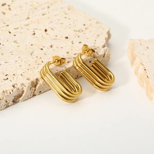 Pendientes de Botón Asimétricos Geométricos de Acero Inoxidable con Baño de Oro de 18K para Mujer - Product Image 5