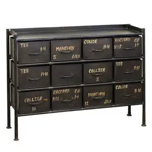 Industrial & vintage Living Room Furniture Rusty Grey Black Iron Metal Rustic Black 12 Drawers living room Cabinet