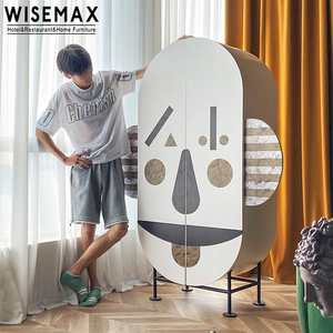 WISEMAX FURNITURE Meuble de rangement unique au design créatif, adorable et mignon avec un visage de clown, meuble de salon, armoire de présentation en bois massif - Product Image 4