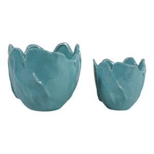 Vasi in Ceramica a Forma di Fiore, Colore Turchese, per Uso Interno ed Esterno, Moderni Contenitori Decorativi in Gres per Piante da Giardino - Product Image 4