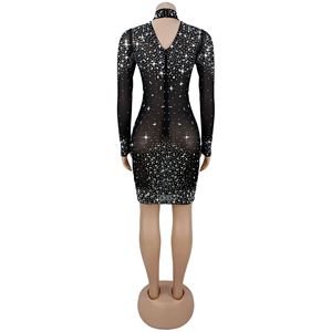 Vestido de <span class=keywords><strong>Fiesta</strong></span> para Mujer C7591, Estilo Vintage, Cintura Imperio, Primavera/Otoño, Sexy, Manga Larga, Malla Transparente, con Pedrería - Product Image 6