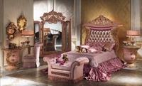 Lit de princesse pour enfants en bois de luxe de couleur rose antique avec tête de lit en cuir