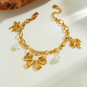 Fashion Charm Bracelet Gold Plated Pearl Bow Pendant Women's Jewelry Gift Yiwu Origin - Product Image 2