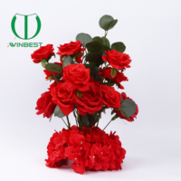Buket Mawar Merah Artificial Real Touch Elegan untuk Dekorasi Meja Pernikahan, Bunga Artificial untuk Acara Pernikahan