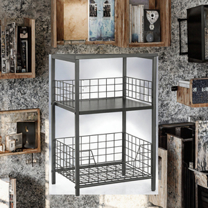 Estante de Almacenamiento Industrial de Metal con Cestas de Alambre, de Dos Niveles, Tipo Vertical, para Utensilios de Cocina, Diseño Duradero y No Plegable - Product Image 3