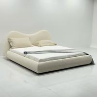 Lit double de luxe en bois, style minimaliste italien, velours crème, écologique, réglable, cadre moderne en tissu doux pour chambre principale