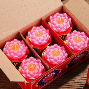 Velas con Forma de Flor de Loto con Portavelas Dorado, Velas Religiosas para Meditación en el Templo - Product Image 2