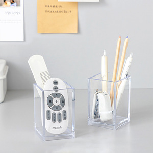 Porte-stylo en acrylique transparent, organisateur de bureau de forme carrée pour le rangement de la papeterie, design simple - Product Image 2