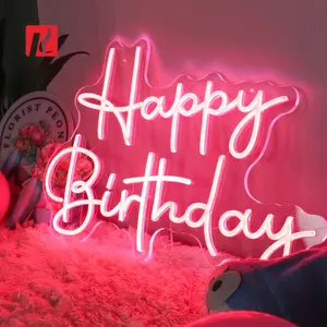 Pendurado Dimmable Birthday Party Lighting LED Acrílico Neon Sign Feliz Aniversário Neon Lights