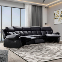 Canapé inclinable moderne en cuir noir extensible avec fauteuils inclinables intégrés, revêtement en tissu et structure en bois
