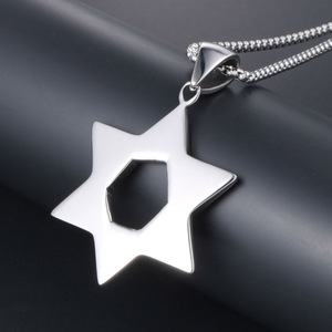 Collar de acero inoxidable con colgante de estrella hexagrama hueca retro para hombre, uso diario SP460 - Product Image 4