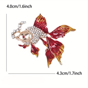 Bijoux de luxe à la mode pour femmes, élégante broche en strass en forme de <span class=keywords><strong>poisson</strong></span> <span class=keywords><strong>rouge</strong></span>, accessoires vestimentaires neutres - Product Image 4