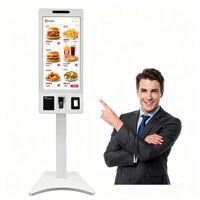 Kiosque de commande automatique sur pied de 21,5 pouces avec écran LCD, terminal de paiement, scanner QR et caméra pour les restaurants de restauration rapide et les magasins de boissons