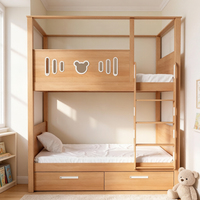 Lits superposés modernes et peu encombrants avec motif ours et tiroirs coulissants, lit mezzanine en bois pour enfants, taille double sur grand lit