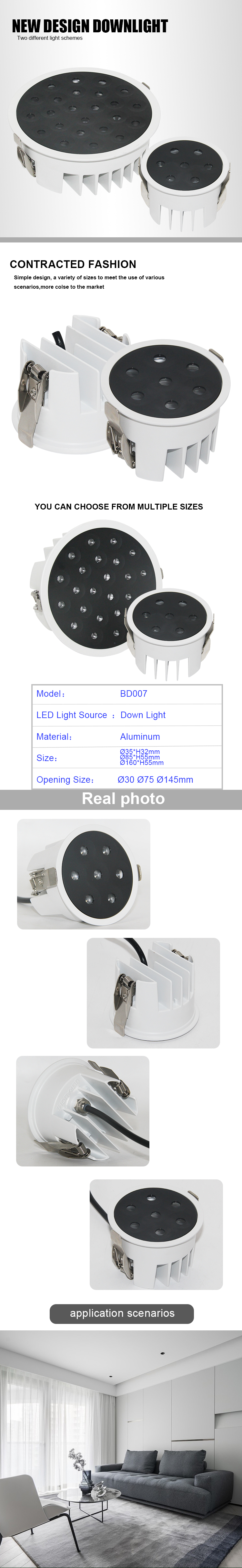 室内天花板嵌入式筒灯圆形方形黑白SMD 2w 3w 7w 20w 9w镂空50毫米发光二极管筒灯