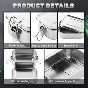 Stainless Steel Foldable Travel Food Preparation <b>Container</b> <b>Box</b> Secure Clip Lid Leak Proof Silicone Seal Lightweight Dishwasher - Product Image 3