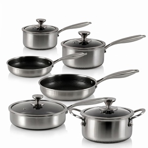 Poêle, <span class=keywords><strong>casserole</strong></span> et faitout 3 plis en acier inoxydable alvéolé antiadhésif classique écologique compatible <span class=keywords><strong>induction</strong></span> avec couvercle en verre - Product Image 1