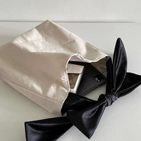Sac fourre-tout en toile de style coréen minimaliste, frais et doux, avec nœud, grande capacité, tendance printemps, pour le shopping transfrontalier