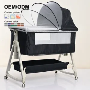 Modern 3-in-1 Adjustable Height Metal Baby Bassinet Rocking Infant Bedside Crib for Newborn for Living Room Bedroom Use