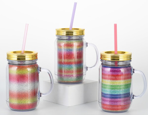 Colorido <span class=keywords><strong>para</strong></span> al por mayor parte comida de plástico <span class=keywords><strong>seguro</strong></span> 20oz tarros de mason con asas - Product Image 4