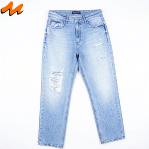 Jean en denim déchiré coupe droite pour homme Martes, taille mi-haute, vintage, respirant, 100 % coton, fermeture boutonnée, idéal pour l'hiver - Product Image 1