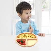 Assiette à ventouse en silicone alimentaire durable pour enfants, ensemble de vaisselle sectionnée pour l'apprentissage de la propreté, résistante à la chaleur, pour chaise haute
