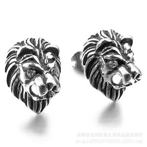 yunnique Lion Head <b>Stud</b> <b>Earrings</b> 316L Stainless Steel Red Zircon Inlay Men's Fashion Jewelry Gift - Product Image 4