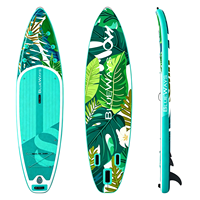Planche à pagaie gonflable tropicale de 11' pour adultes, SUP de tourisme extra large et stable de 33' avec design Monstera de 6' d'épaisseur