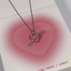 Cupid Love Pink Diamond Necklace Female Light Luxury Diamond Inlaid One Arrow Through The Heart Clavicle Chain Tanabata Gift