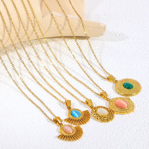 JUSNOVA - Collar de Cadena de Eslabones de Acero Inoxidable Chapado en Oro de 18K al por Mayor, Collar con Circonita Esmaltada, Joyería Vintage para Mujer - Product Image 6