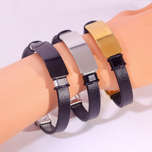 Pulsera de Aniversario para <span class=keywords><strong>Mujer</strong></span>, con Logotipo Personalizado Grabado, de Acero Inoxidable, con <span class=keywords><strong>Cuero</strong></span> Grueso, Ajustable, con Cuerda Trenzada, a la Moda - Product Image 2